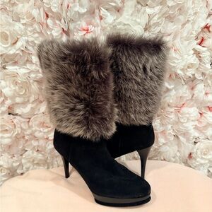 Stuart Weitzman Suede & Fur Heeled Boots